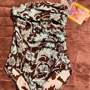 NWT Ceeb GORGEOUS brown, aqua, & gold swimsuit 10